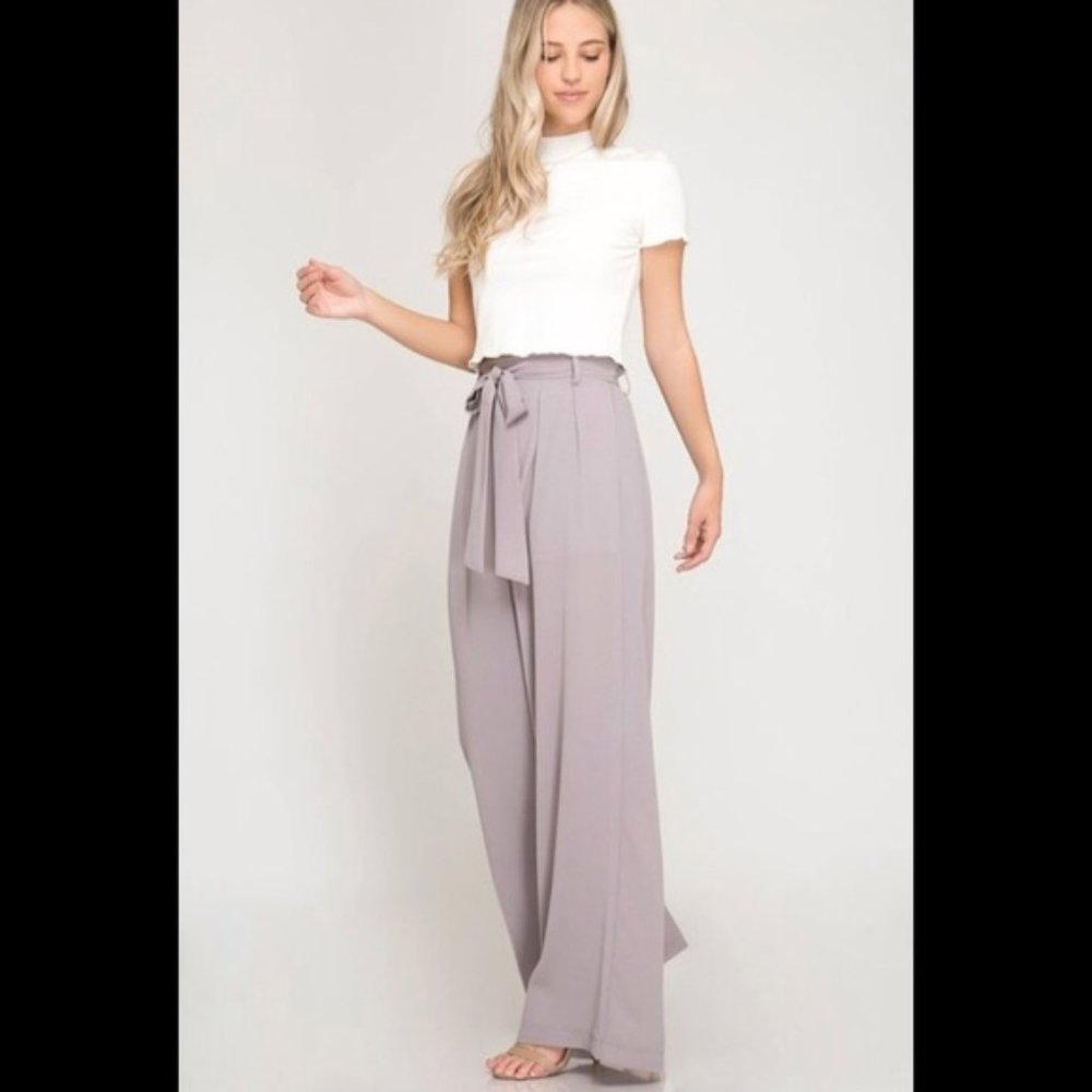 Paperbag Style Wide Leg Pants